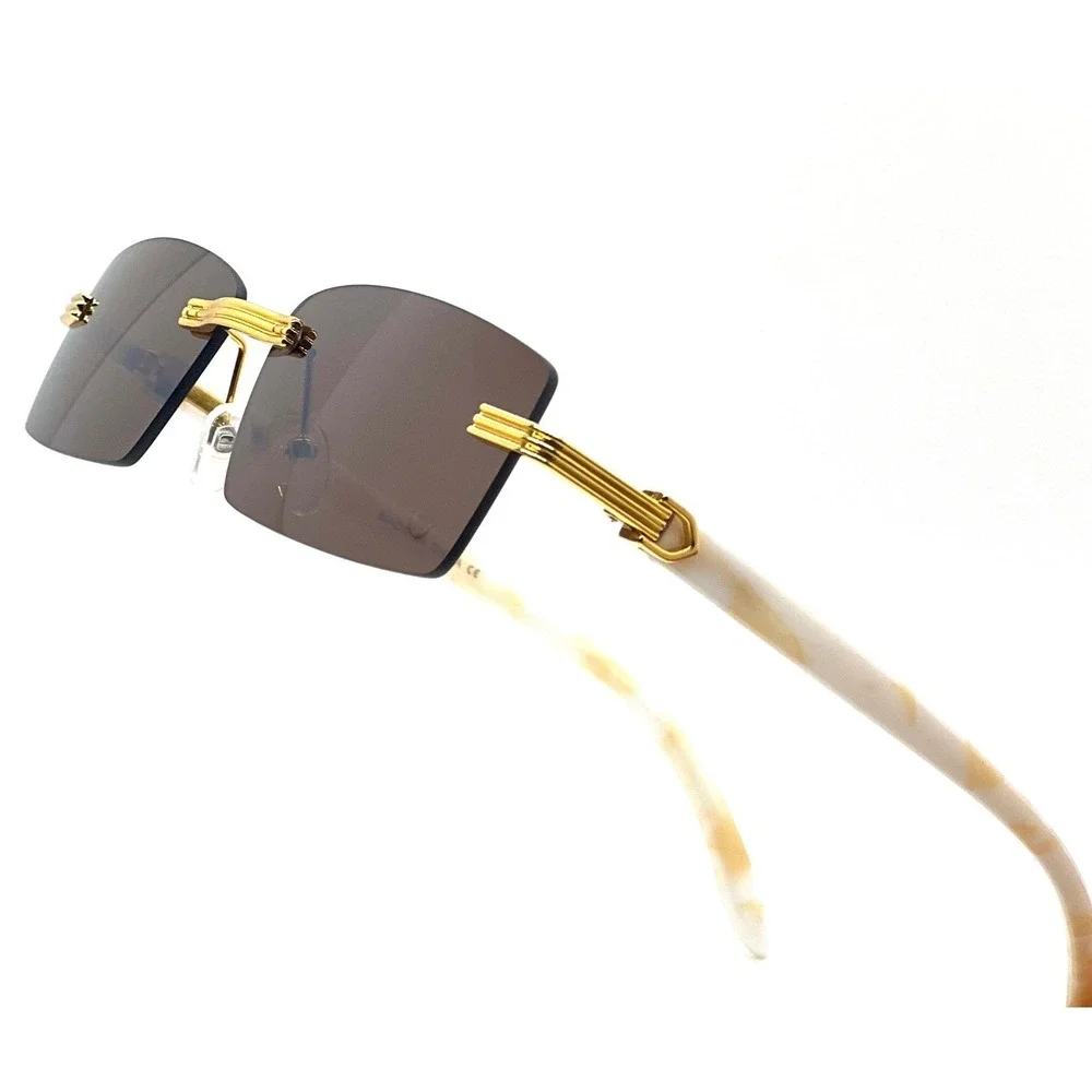 Sunglasses Square Dark Brown Lens Marble Arms‎ Vintage Women Retro Shades UV400